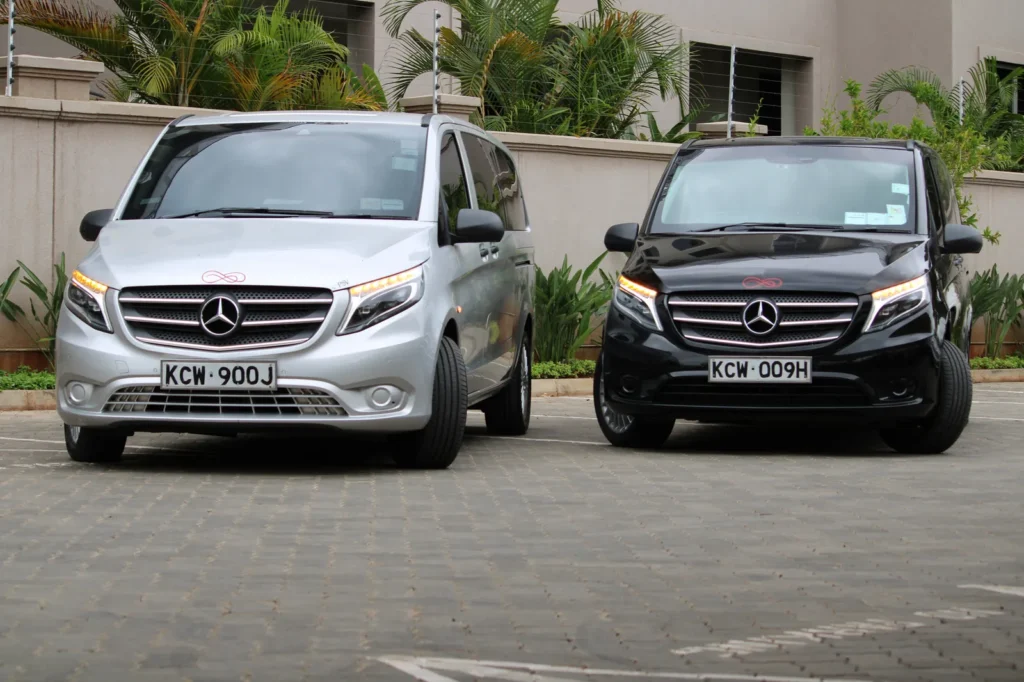 Silver and black Mercedes-Benz Vito vans parked side by side