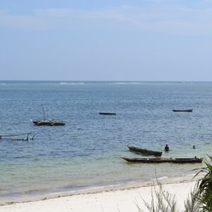 Nyali Beach from the Reef Hotel during high tide in Mombasa, Kenya